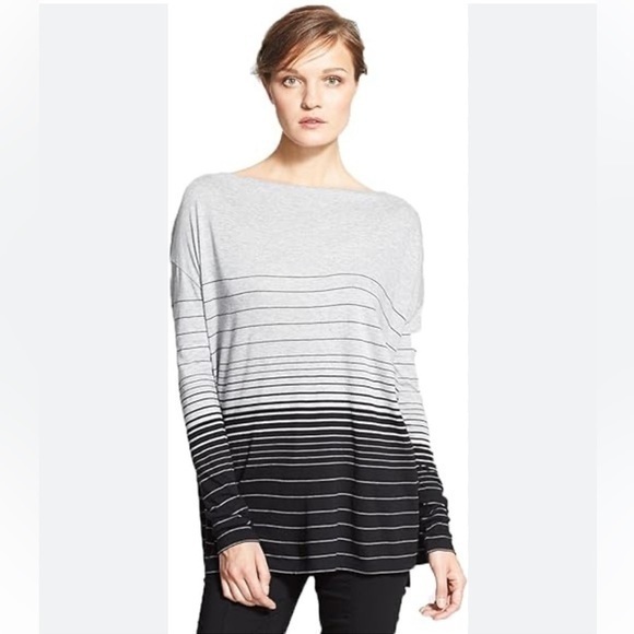 Vince Oversized Varigated Stripe Long Sleeve Jersey Top - Picture 1 of 11